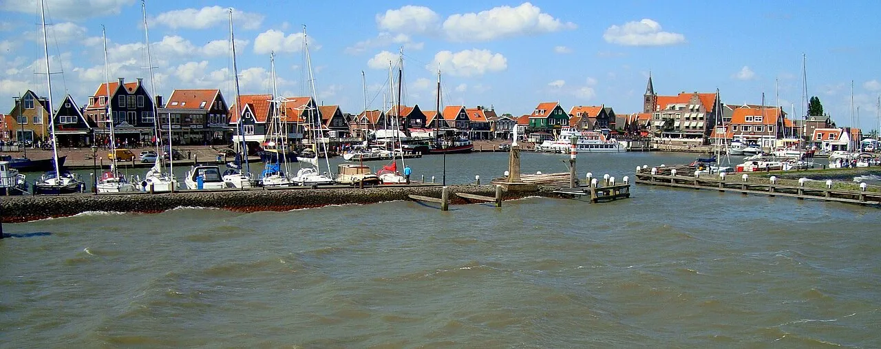 Volendam harbour and its traditional houses